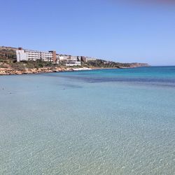 Scenic view of sea against clear sky