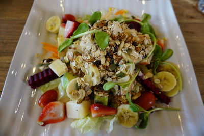 High angle view of food served in plate
