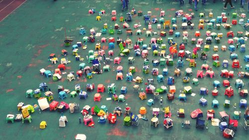 Colorful umbrellas in row