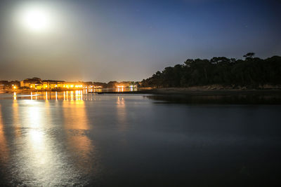 Scenic view of sea against sky at night