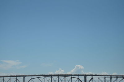 Low angle view of bridge against blue sky