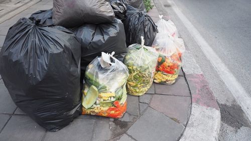 High angle view of garbage on street