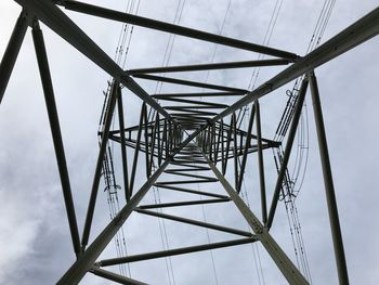 Low angle view of electricity pylon against sky