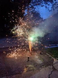 Firework display at night