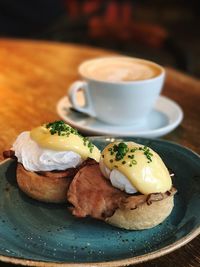 Close-up of breakfast on table