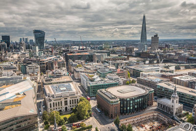 High angle view of buildings in city