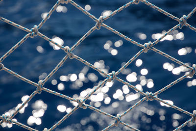 Full frame shot of chainlink fence against sea