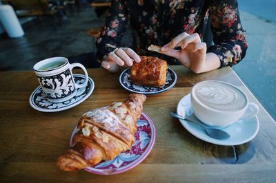 Close-up of breakfast served on table