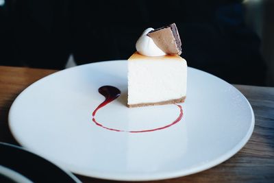 Close-up of cake in plate on table