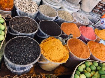 High angle view of vegetables for sale at market stall