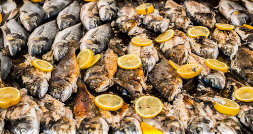 Freshly grilled fish with slices of lemon
