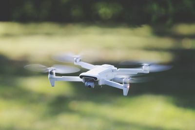 Close-up of drone flying outdoors