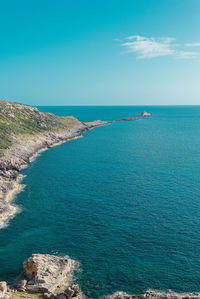 Scenic view of sea against blue sky