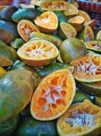 Close-up of fruits in plate on table