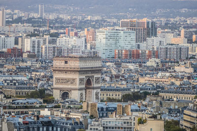Aerial view of the arch of triumphe in paris 