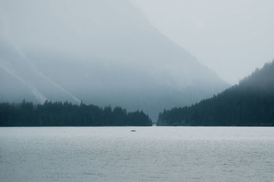 Scenic view of lake against sky during winter