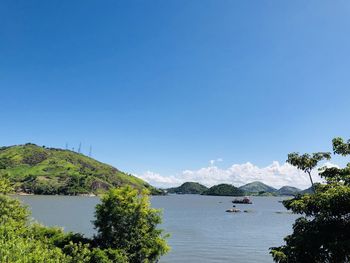 Scenic view of sea against clear blue sky