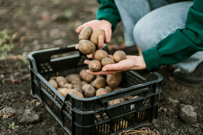 Midsection of man holding vegetables for sale