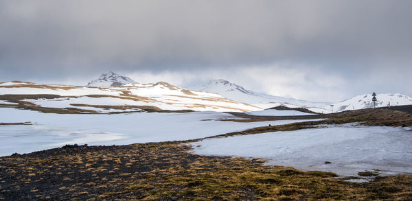 Scenic view of snowcapped mountains against sky