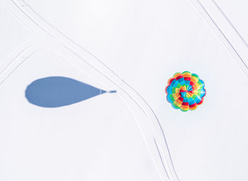 Hot air balloon from above in winter season