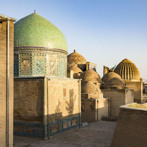 Exterior of historic building against clear sky