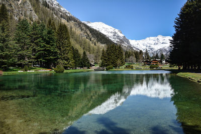 Scenic view of lake by trees against sky