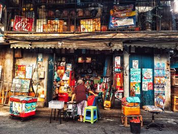 Graffiti on market stall in city