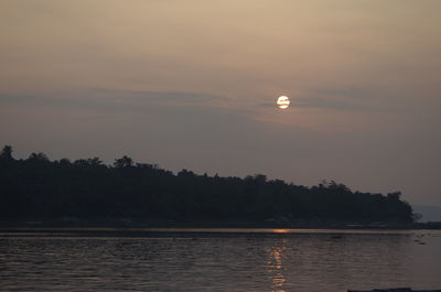 Scenic view of lake against sky at sunset