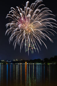 Firework on the new year time in hoan kiem lake, hanoi, vietnam