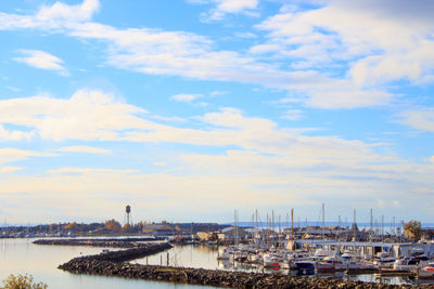View of harbor against sky