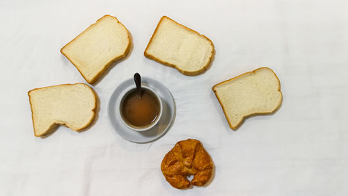 Directly above shot of breakfast served on table