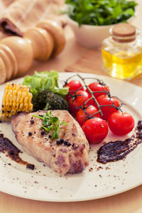 Close-up of food served in plate