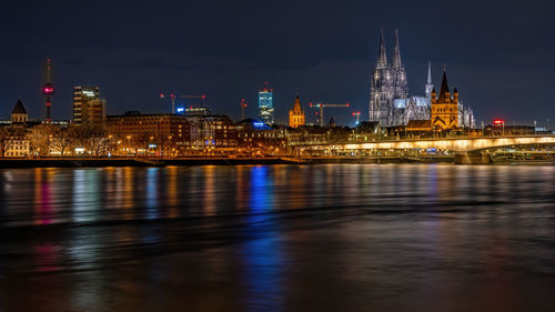 Iluminated cologne skyline with cathedral