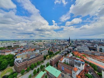 High angle view of buildings in city