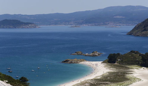 High angle view of bay against sky