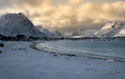 Scenic view of snowcapped mountains against sky