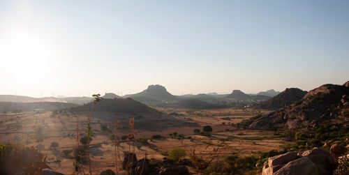 Scenic view of mountains against clear sky