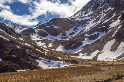 Scenic view of snowcapped mountains against sky