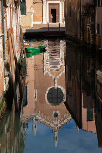 High angle view of canal amidst buildings in city