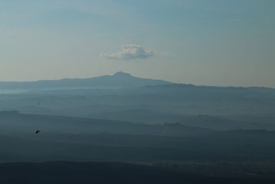 Scenic view of mountains against sky during sunset