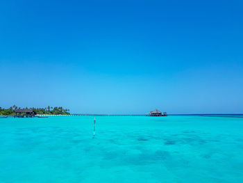 Scenic view of sea against clear blue sky