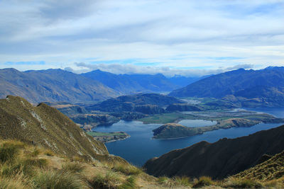Scenic view of the top of roys peak in wanaka new zealand.