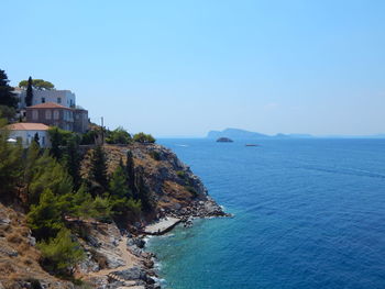 Scenic view of sea against clear sky