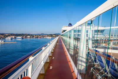 Panoramic view of sea against clear blue sky