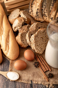 High angle view of breakfast on table