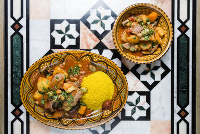 High angle view of food on table