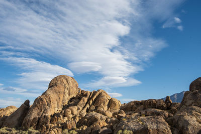 Low angle view of rock formations against sky