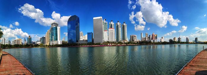 Panoramic view of city buildings against sky