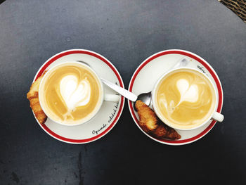 High angle view of coffee on table