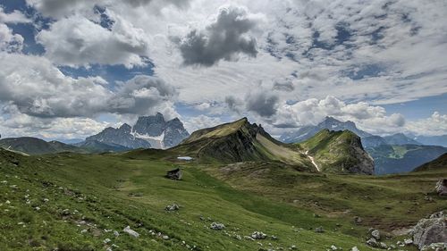 Scenic view of landscape and mountains against sky